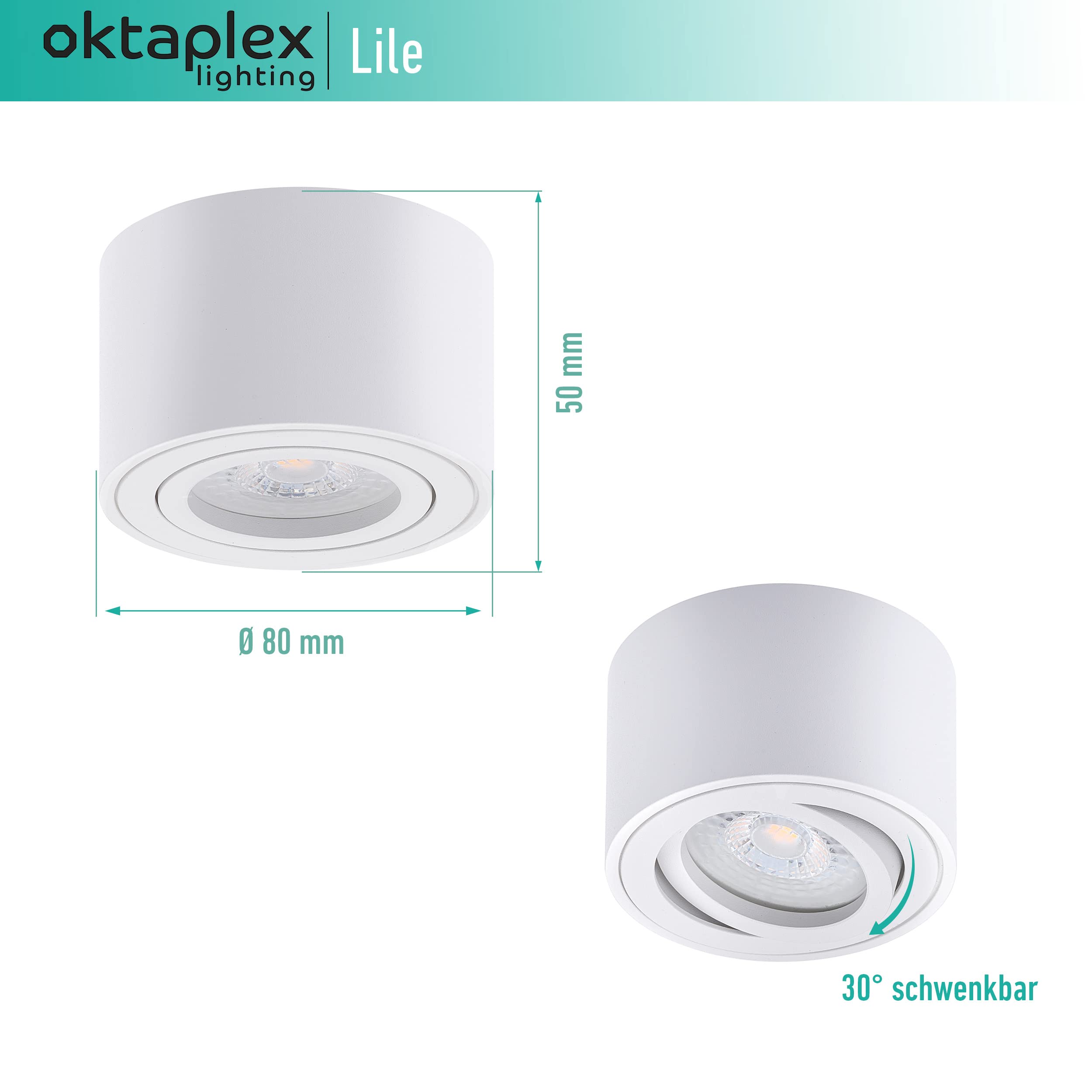 Oktaplex 6x Foco Superficie Orientable Lile Blanco Incl. Módulo LED Regulable 4,8W 230V 3000K Blanco Cálido 80x50mm Foco Interior Empotrable Aluminio