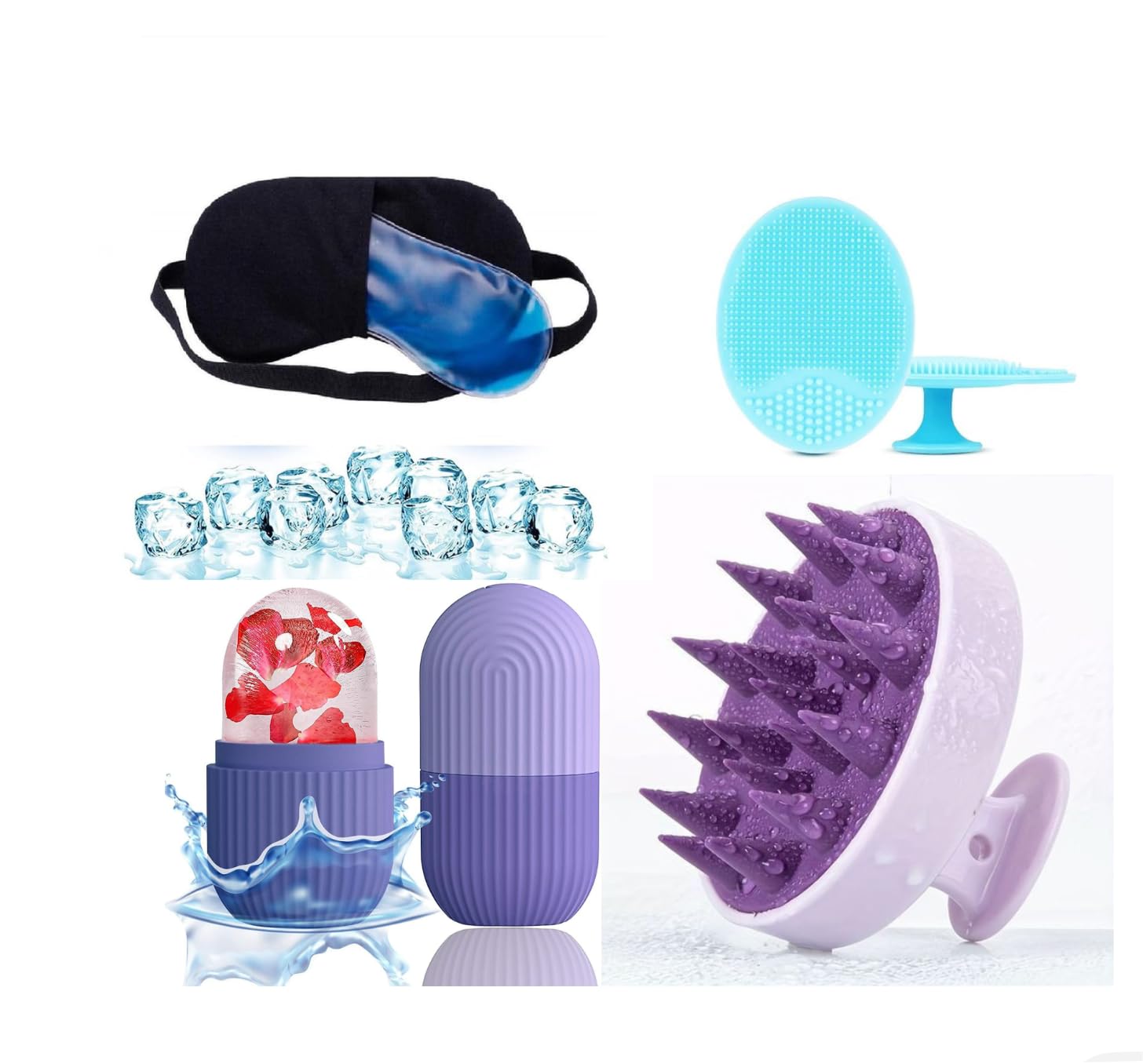 ESZAZX® Gel Eye Mask, Ice Roller, Silicone Face Scrubber & Purple Hair Scalp Massager | For Skin Glow, Blackhead Removal, Cooling Relief & Hair Care| Hot & Cold Use-picture-31