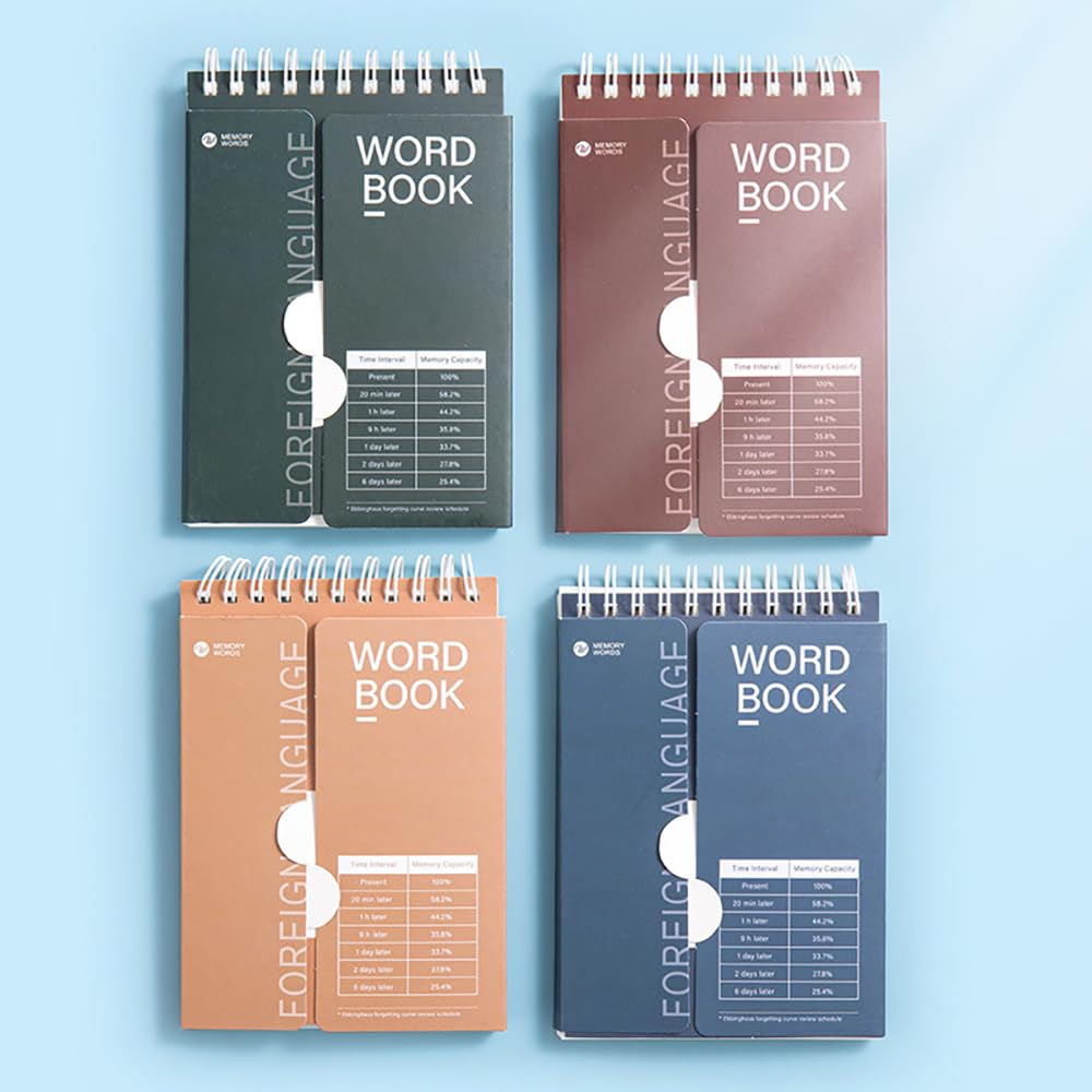 Pocket Notebook, 4Pcs Planner Word Book Diary Memo Notebook, A6 Memory Curve Word Notebook Ebbinghaus Memory Method Student Postgraduate Entrance Examination Word Notebook Plan Notebook (Random Color)