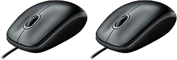 Logitech B100 Wired Mouse for Computer and Laptop, USB Corded Mouse, Right or Left Hand Use - Black Pack of 2