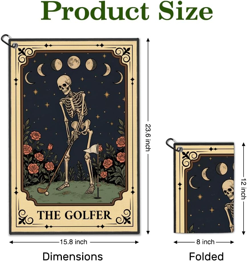 The Golfer Golf Towel with Clip, Retro Skeleton Golf Bag Accessories image 2