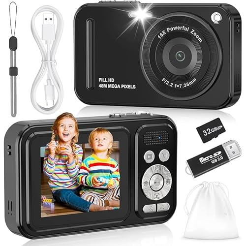 Digital Camera for Kids, WITYEAH 48MP FHD 1080P Point and Shoot Digital Cameras with 16X Zoom Anti-Shake, Compact Portable Cameras for Photography, for Boys Girls Teens Beginners