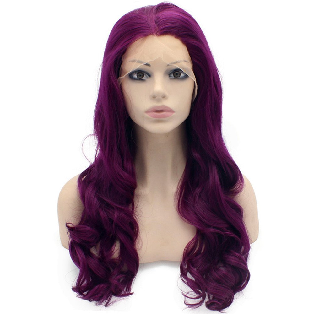 MX angel Long Wavy Celebrity Lace Front Wig Half Hand Tied Heat Resistant Fiber Gray Lace Front Synthetic Hair Wig