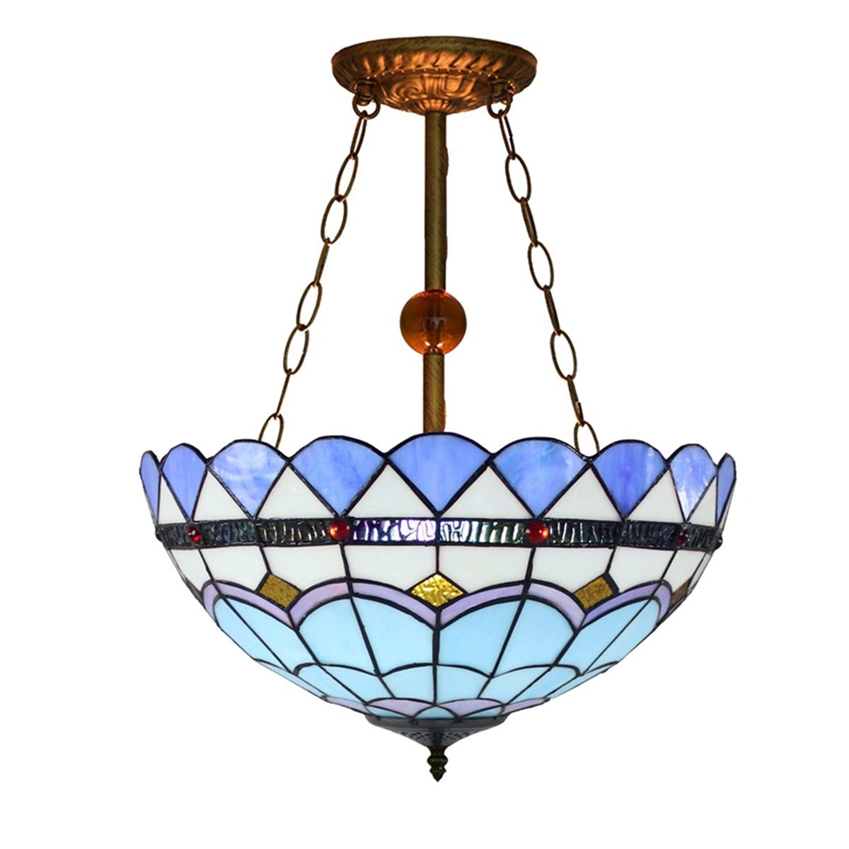 HJRegaFimu 16 Inches Lamp Stained Glass Ceiling Pendant Light Vintage Deco Blue Feather Hanging Reverse Chandelier For Bedroom Dining Living Room Corridor