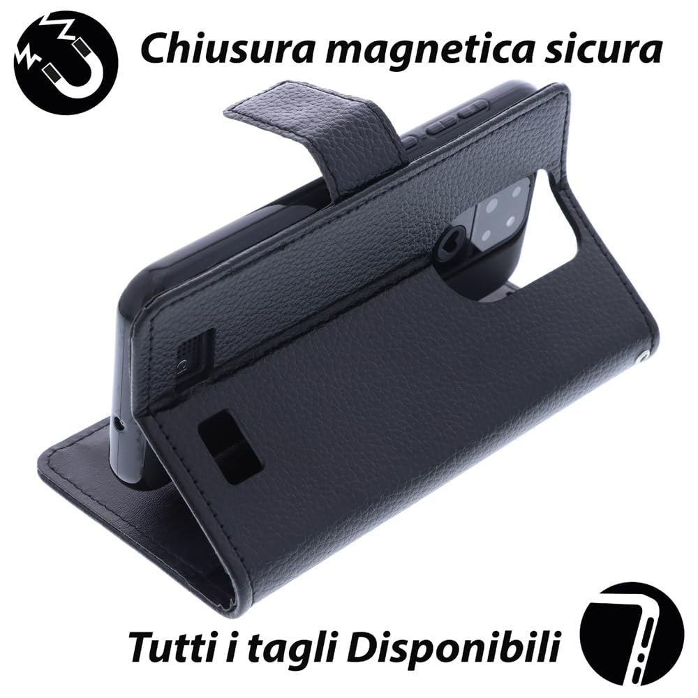 Custodia Flip in Tessuto Oxford e Pelle PU Compatibile con Emporia Smart 6 Lite, Cover Protettiva con Chiusura Magnetica e Tasche per Carte (Nero