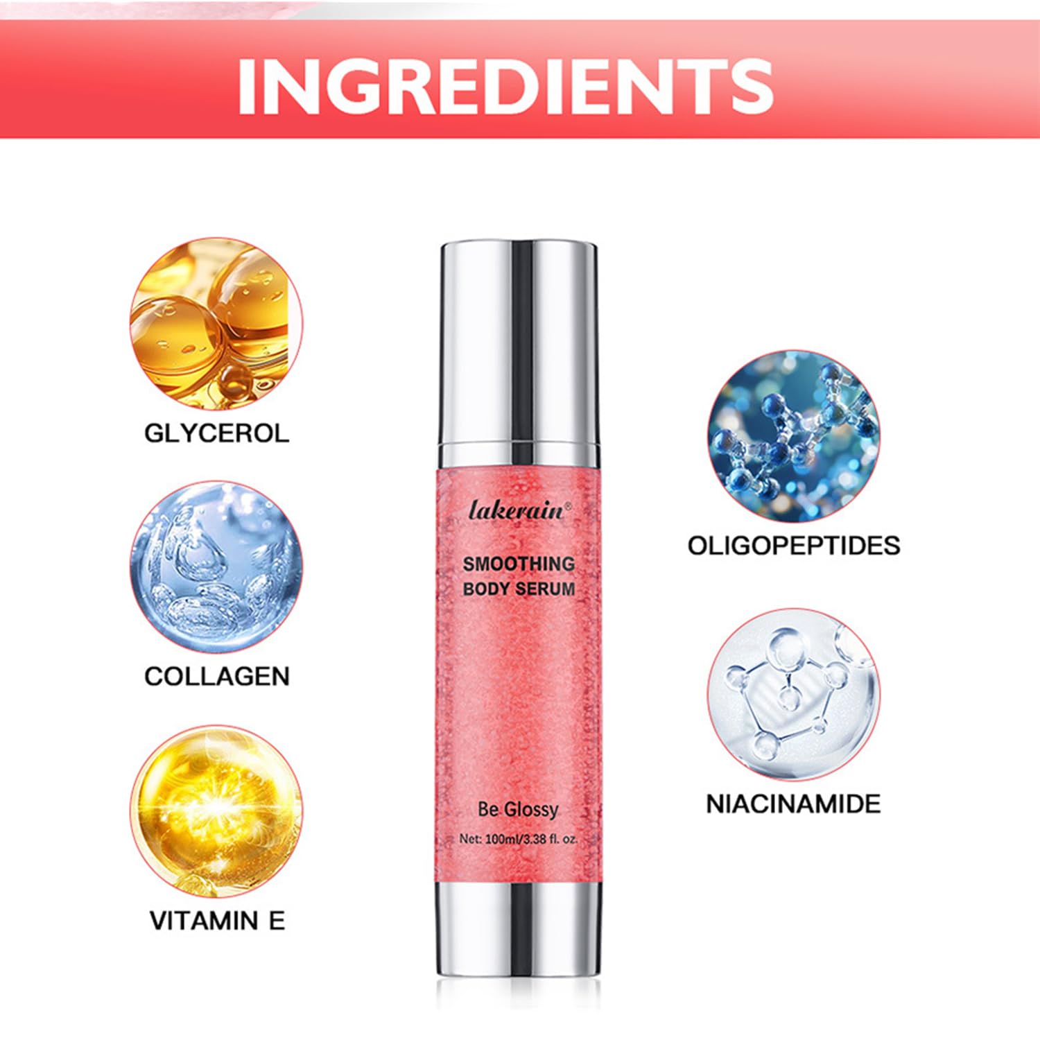 Be Glossy Smoothing Body Serum for Wrinkles, Anti-Aging Infused with Hyaluronic Acid, Vitamin E, Glycerin, Niacinamide, Firming & Hydrating Body Serum, Repairing for Silky Skincare - Image 7