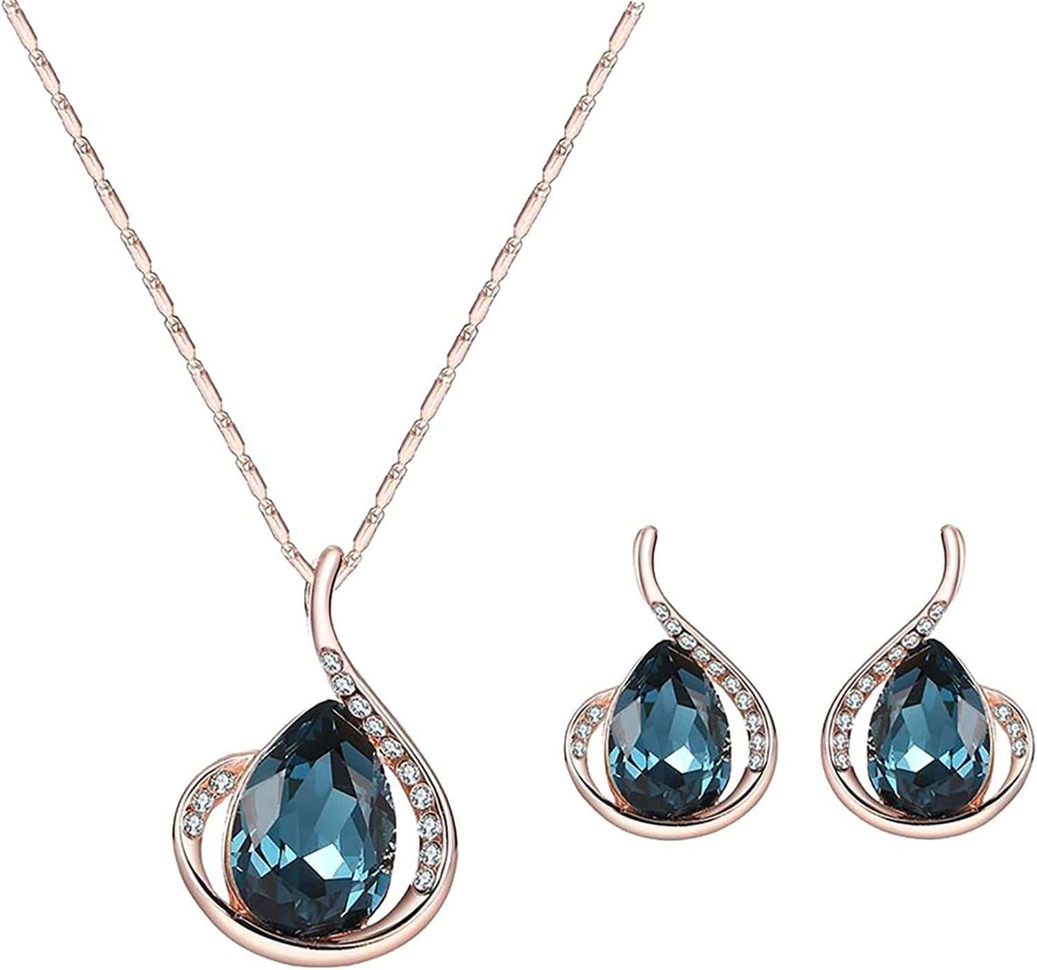 Fashion Pendant Necklace Earring Set Women Party Crystal Jewelry Set Gift Fashion Processed