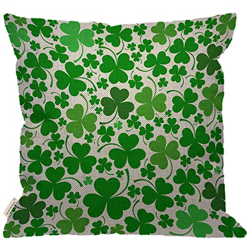 Hgod Designs St Patrick Day Throw Pillow Cover, Beautiful Nature Spring Clover Leaf Floral Green Decorative Couch Sofa Bedroom Burlap Pillow Cases For Men/Women/Girls/Boy/Children Room 18X18Inch #TOP10