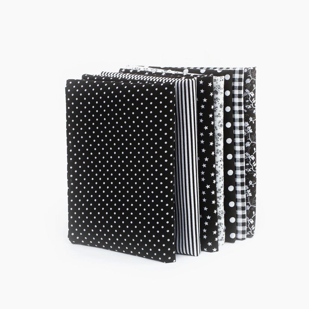 RAYLINE-DO7pcs 25 * 25cm Different Pattern Patchwork Fabric Craft Printed Cotton Material Mixed Squares Bundle Quilting Scrapbooking Sewing Artcraft DIY Fabric Black Series