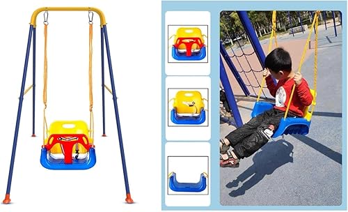 Miniatura 6 de Juego de columpios 3 en 1 para niños pequeños, columpio para bebé para interiores y exteriores con soporte de metal plegable, asiento de columpio