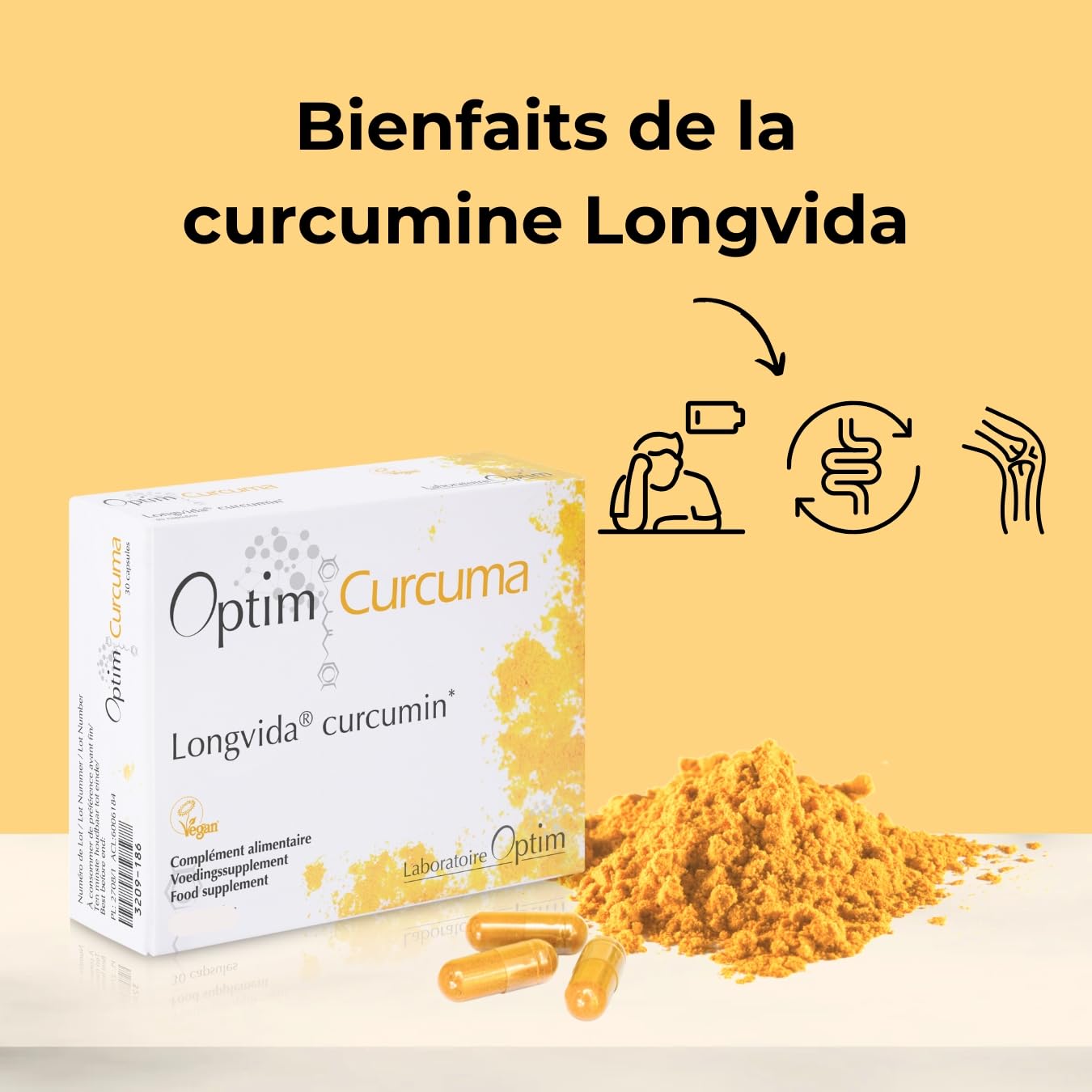 Optim Curcuma Longvida Curcumine 90 gélules formule végane dosée | Extrait de curcuma biodisponible, pour adultes, confort articulaire, soutien de la mobilité et bien-être quotidien