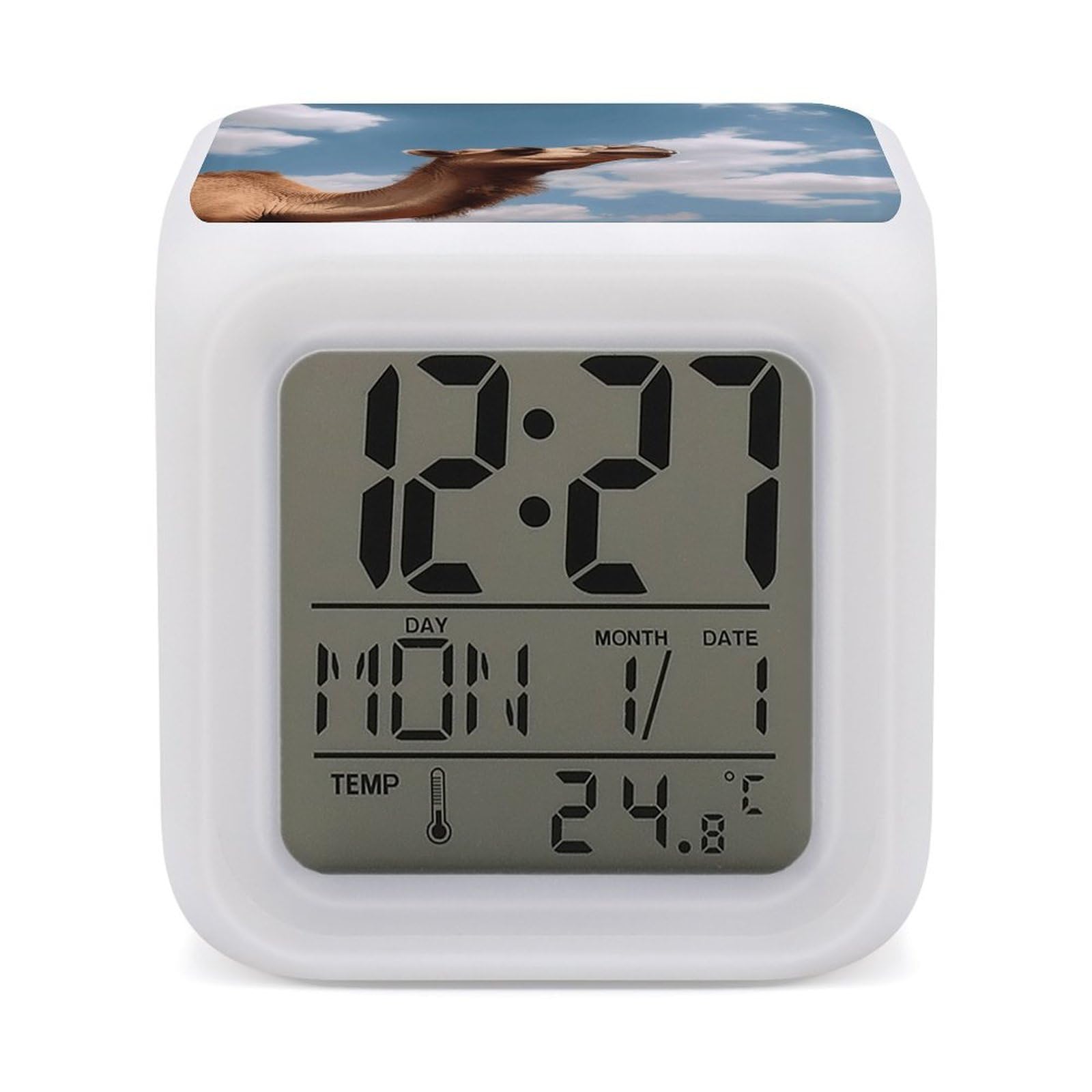 VstaDank Camel Looking Up at The Sky Digital Alarm Clock LED Display Screen Color Change Alarms Clock Smart Alarm Clock Wake Up Digital Clocks with 7 Color Nightlight for Bedroom
