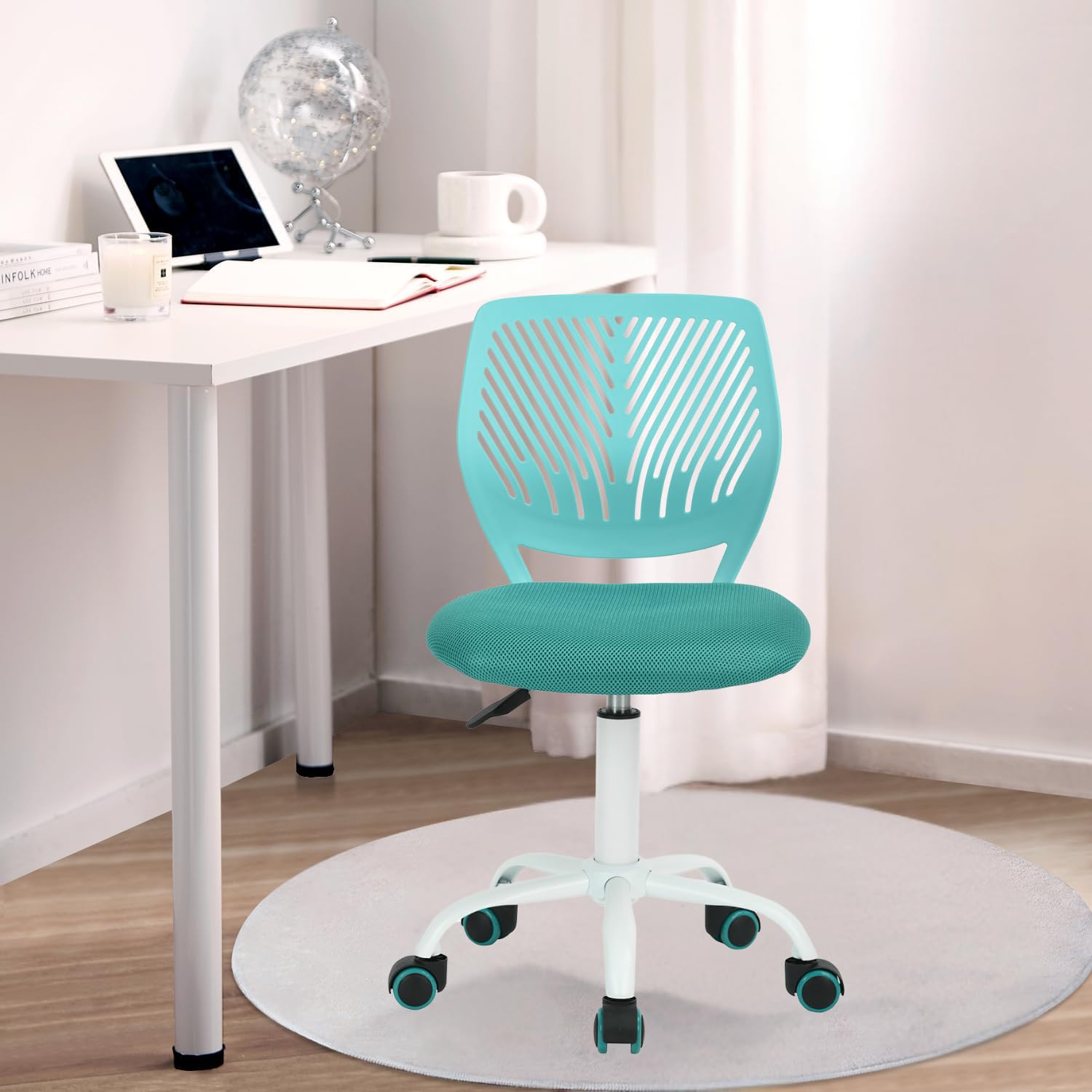 FurnitureR Silla de Escritorio para niños, Silla giratoria de Altura Ajustable con diseño de Respaldo de Agujero pequeño, Adecuada para Dormitorio de niños o Sala de Estudio, Color Verde