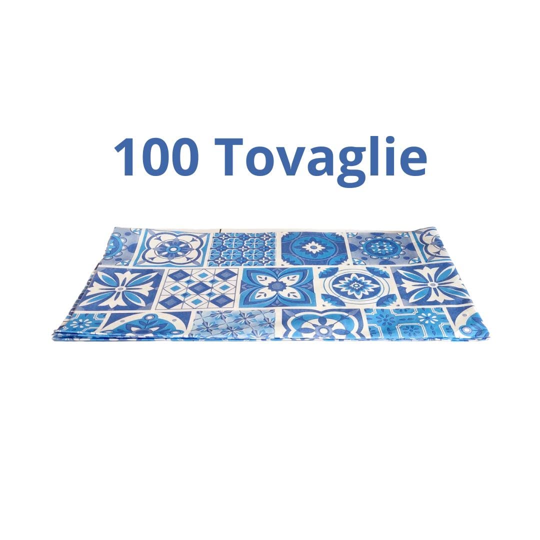 Tovaglie in TNT 100x100 cm Airlaid Maioliche Blu - 100 Tovaglie - Per Ristoranti, Pub, Pizzeria e Casa - Tessuto Non Tessuto