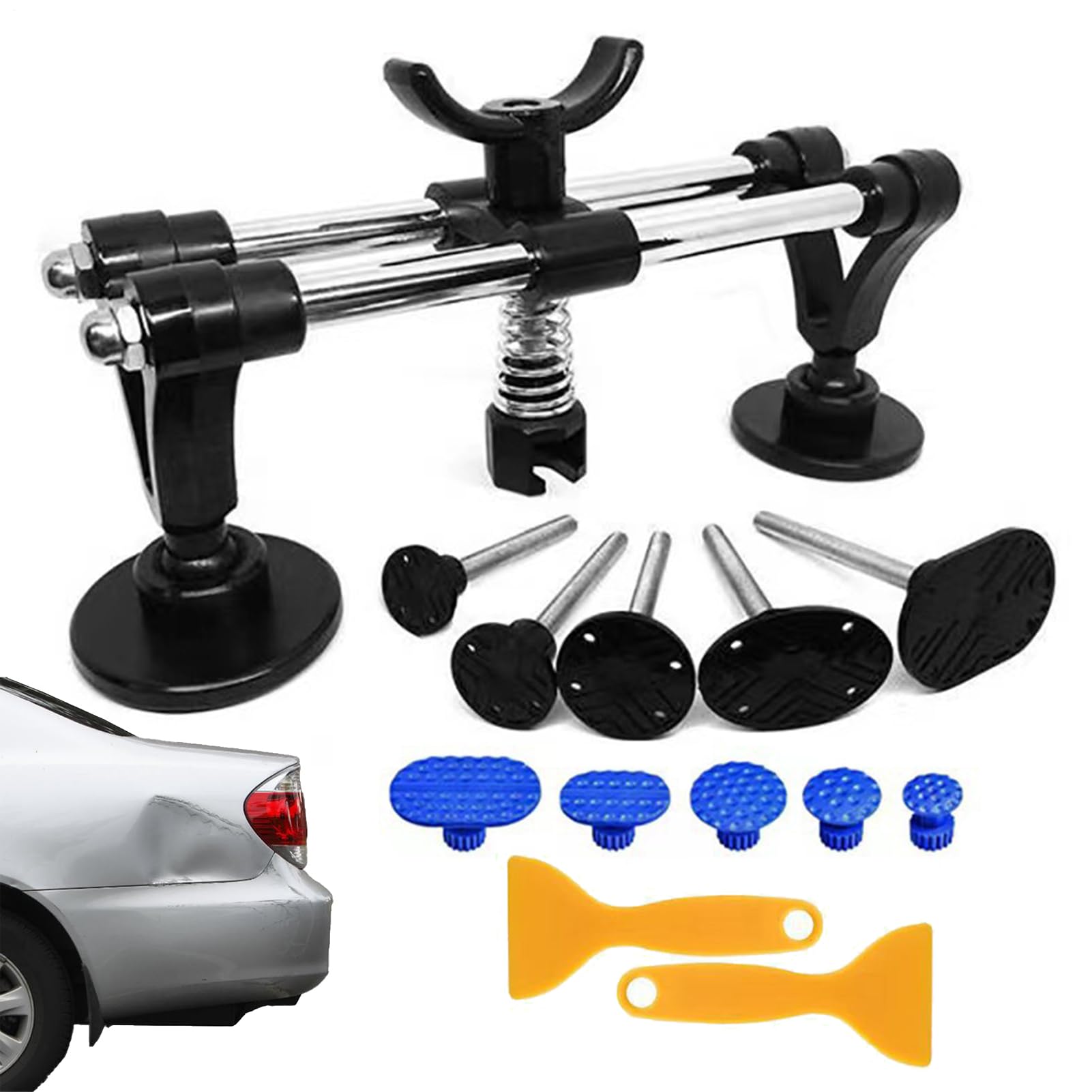 Kit per la rimozione di ammaccature, kit estrattore per ammaccature per carrozzeria - Kit estrattore per ponte - Estrattore di ammaccature in acciaio con doppio polo, Estrattore di ammaccature multifu