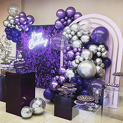 Image of COKAOBE Purple Shimmer Wall Backdrop, 24PCS Square Sequin Shimmer Backdrop Panel, Photo Backdrops for Birthday, Anniversary, Wedding, Graduation & Bachelorette Party Decoration