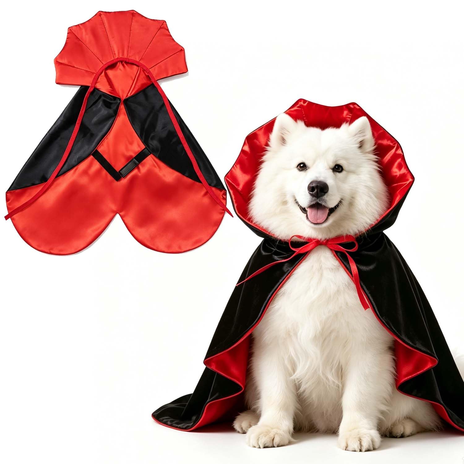 1 Pack Pet Vampire Cape Costume for Halloween Party and Photos, Adjustable Large Dog Cloak with Stand Up Collar, Size L