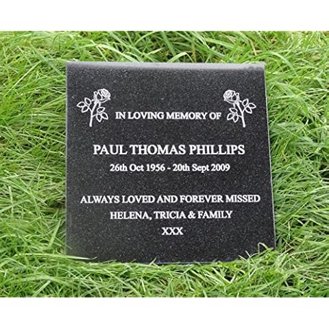 ukgifts Personalised Engraved Natural Granite Memorial Plaque Grave Marker Headstone With Rose 30cm x 20cm Cover