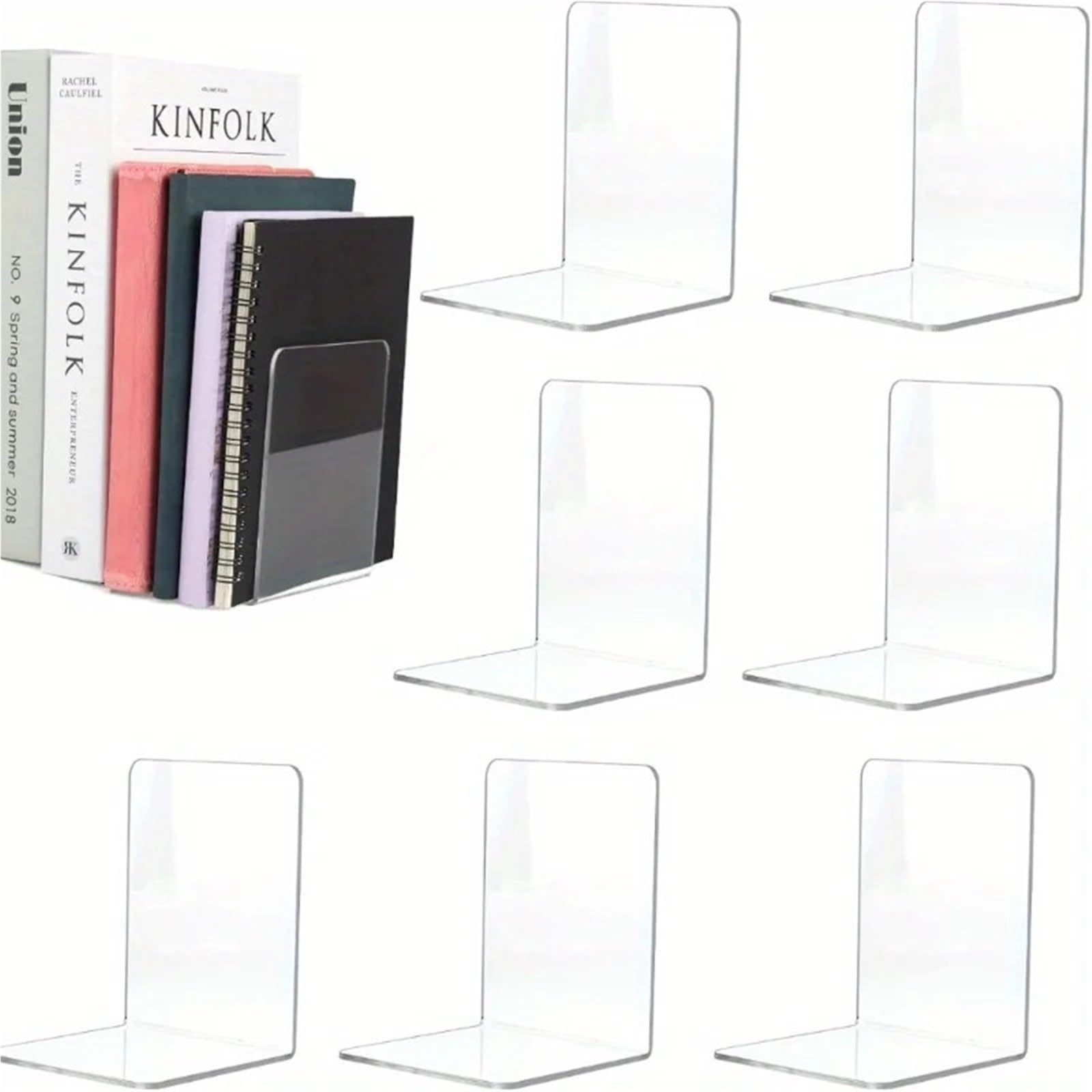 Juego de 4/8 sujetalibros transparentes: expositores de escritorio for oficina, hogar y comercio minorista, almacenamiento de libros, transparentes. Adecuado Para La Escuela, El Hogar, La Oficina, La(