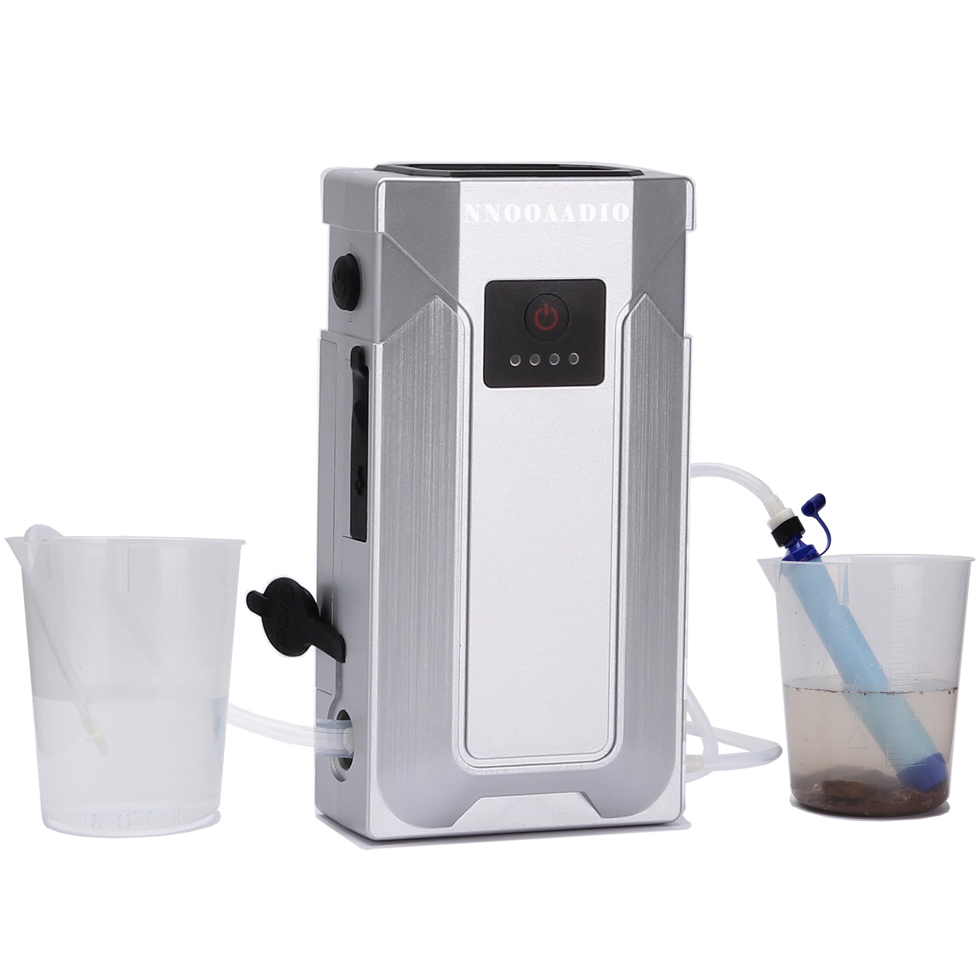 Mini Portable Water Pump (1000ml/min) Compatible with Membrane Sawyer LifeStraw Personal Water Filter for Hiking, Built-in 2000mAh Power Bank, 3-Speed Adjustable Flashlight & SOS Signal Light, IPX3
