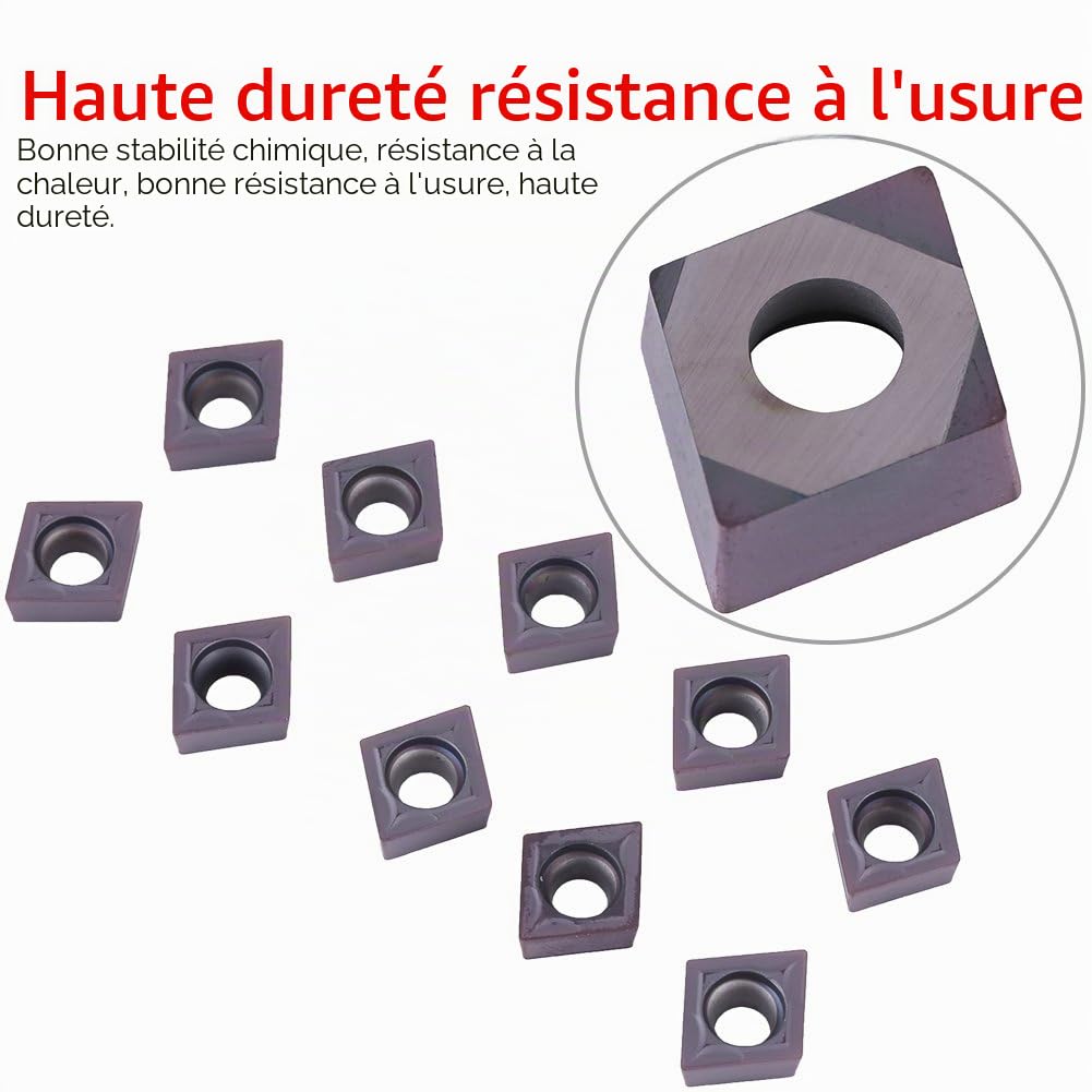 Fraises à plaquette en carbure 10 pièces, pointe en carbure CNC à haute dureté Inserts lame CCMT09T304 VP15TF, avec boîte, pour le traitement de l'acier 45, de l'acier A3, d'autres matériaux