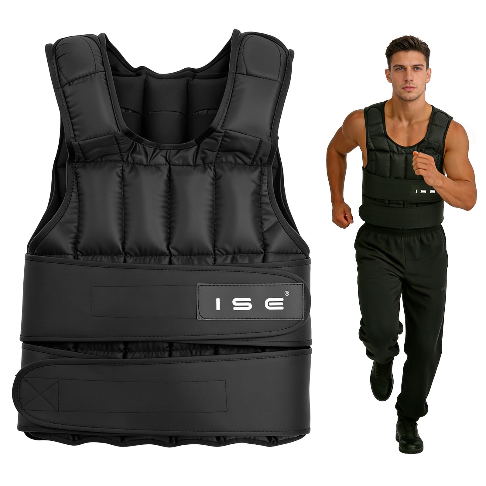 ISE Verstellbare Gewichtsweste 10/15/20KG zum Muskelaufbau u. Krafttraining | Weighted Vest | Laufweste Damen & Herren | Fitness Trainingsweste