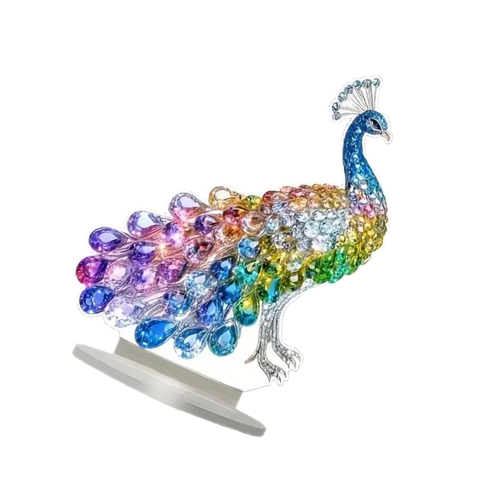 PIXZCSA Artful 2D Colorful Peacock Ornament Elegant Plaque With Stand Home Decor Fashion Acrylic Decoration Countertops 2D Colorful Peacock Ornament