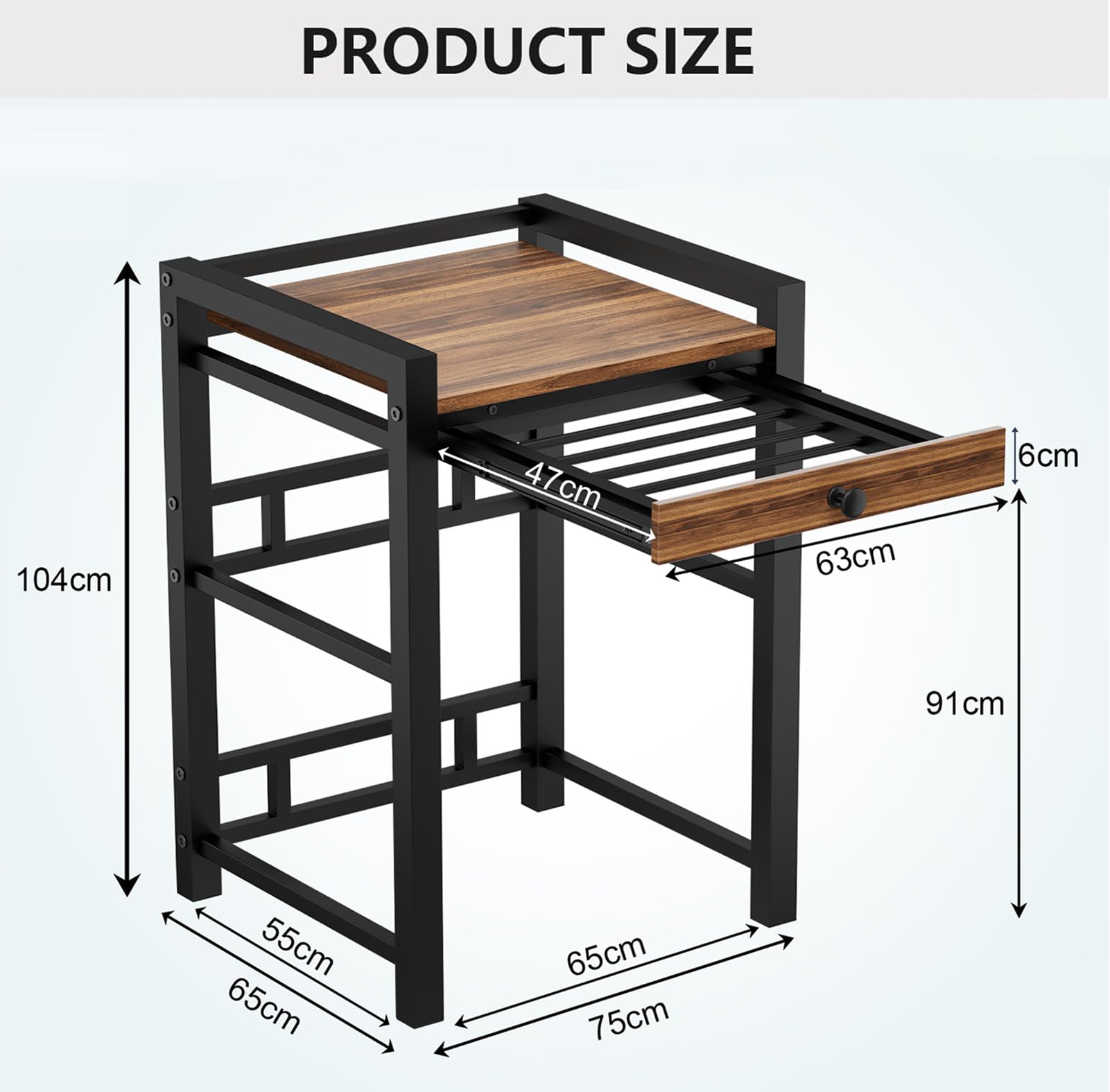 Meuble Machine à Laver avec Tiroir, Étagère pour Machine à Laver et Seche Linge, Meuble Seche Linge Rangement, Cadre en Acier au Carbone, Charge de 350 kg, 75 x 65 x 104 cm (Noir avec Tiroir)
