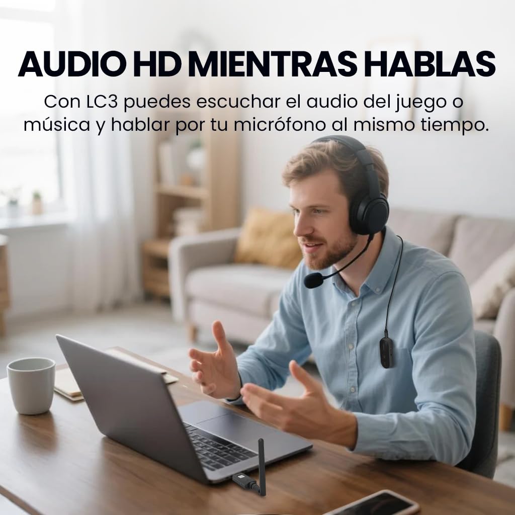 Avantree ProLink - Transmisor y Receptor de Audio Bluetooth 5.4 LE, aptX Lite, 20 ms de Latencia Ultra Baja y Sonido HiFi Inalámbrico para Juegos, Llamadas, Música, Plug & Play para PC, PS5, Mac