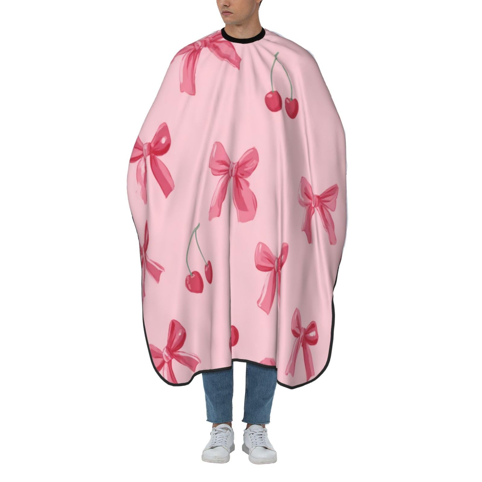 Delantal de corte de pelo rosa con estampado de cerezas y lazos ajustables 8