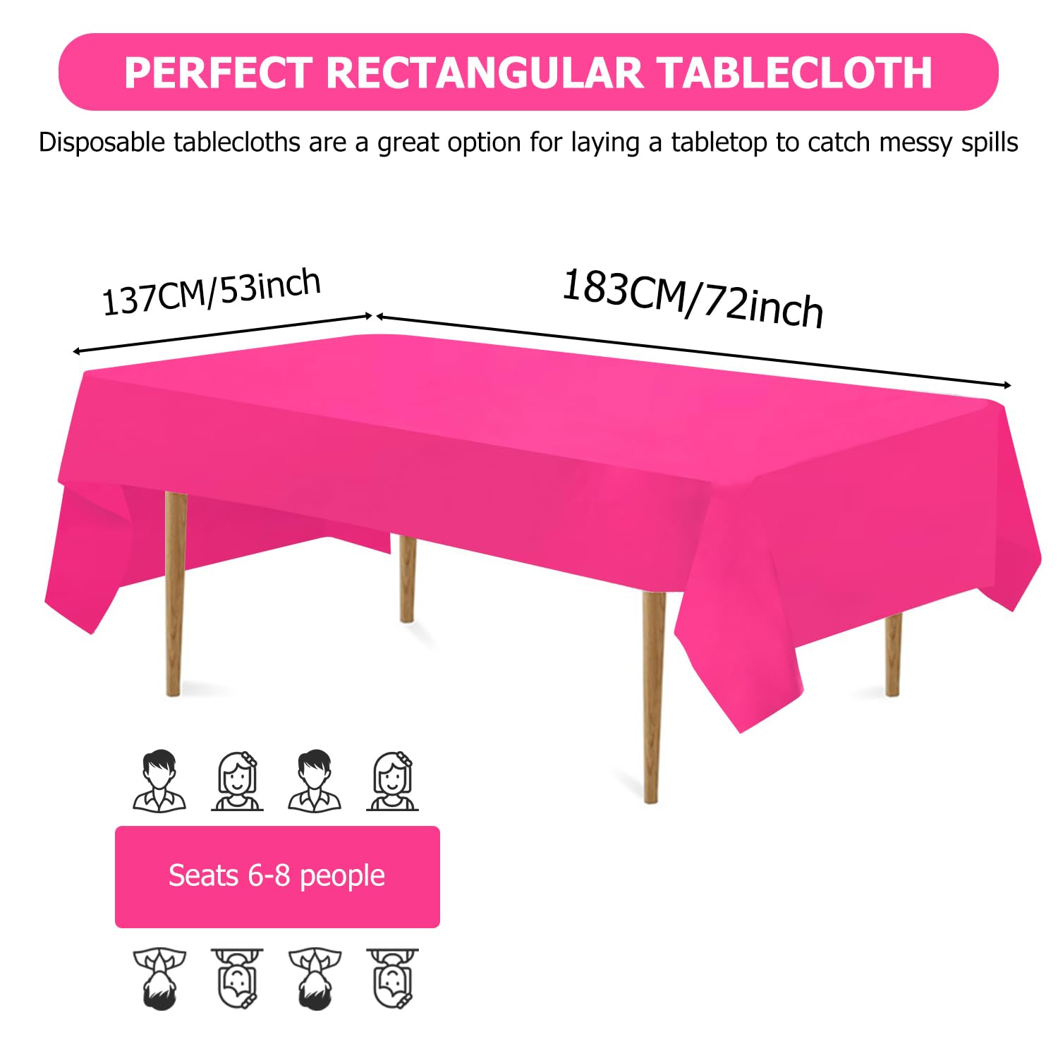 NIWIN 2 Pack Hot Pink Tablecloth Plastic Party Table Cloth Rectangle Disposable Table Cover for Various Parties Birthday Decoration, 72