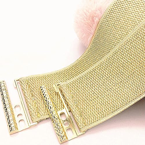 Womens Fashion Elastic Wide Belt, Glittering Gold Vintage Waspie Belt for Teenager Girl,Dress Decor4