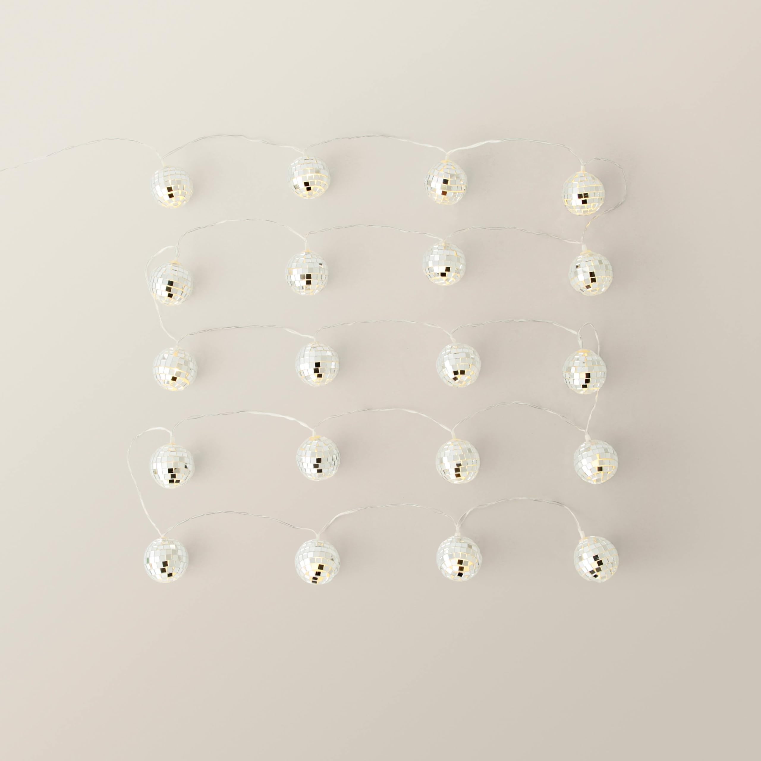 ValueLights | Set of 20 Battery Operated Mini Disco Ball String Lights Hanging Silver Mirror Ball Decorative Light | Novelty & Home Improvements Essential