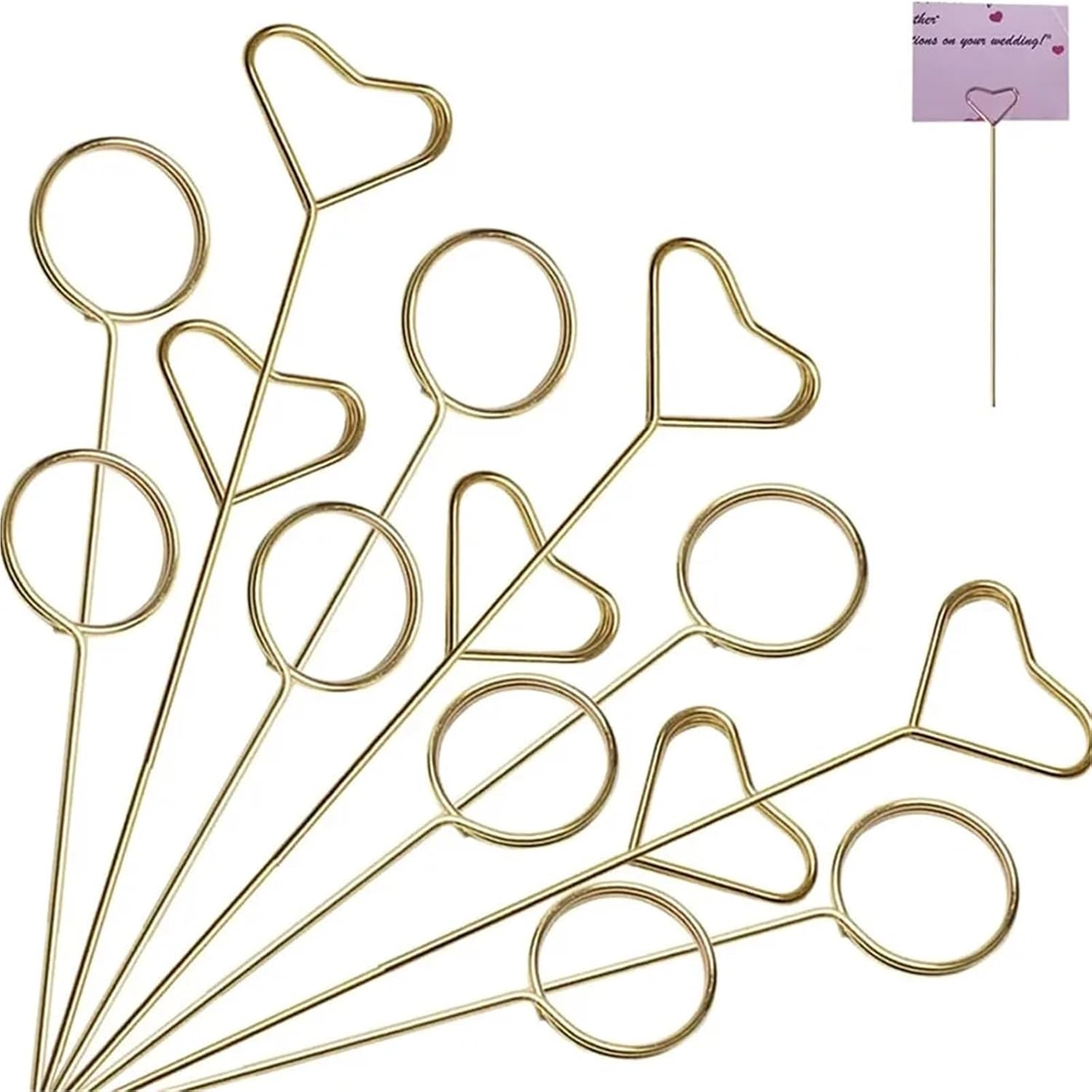 Flower Card Holder Stick 100pcs Floral Card Holder Picks Metal Wire Place Picture Holders Photo Stick Clip for Wedding Party(Round) image 5