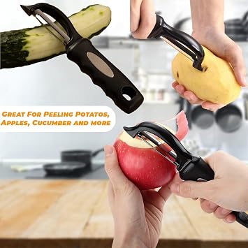 Swivel Vegetable Peeler Ultra Sharp Stainless Steel Blade with Soft Grip Handle Ideal for Left or Right Handed Use Perfect for Peeling Fruits, Potatoes, Carrots, Apples Black