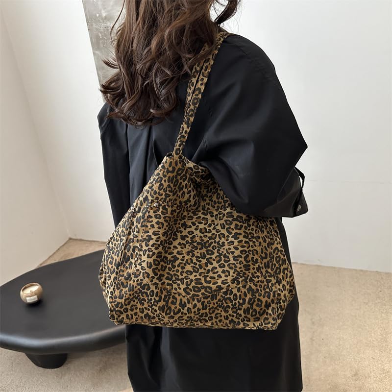 Bolso tote grande de lona con estampado de leopardo para mujer miniatura 6
