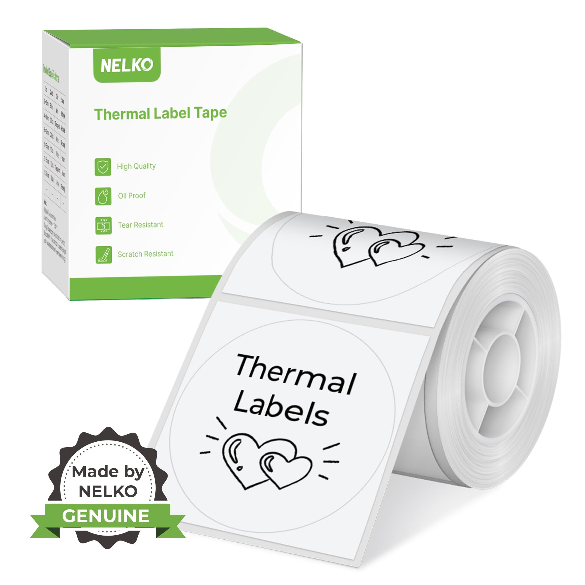 Thermal Labels for Nelko PM220 Label Maker, 2 inch (50mm) Round Thermal Label, Waterproof, Multi-Purpose Tab Tape, 1 Roll of 150 Self-Adhesive Thermal Paper (White)