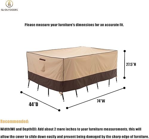 Miniatura 2 de F&J Outdoors Cubierta de mesa de patio, cubierta de mesa mediana para exteriores, 74 x 44 x 27.5 pulgadas, cubierta de tela ecológica para muebles,