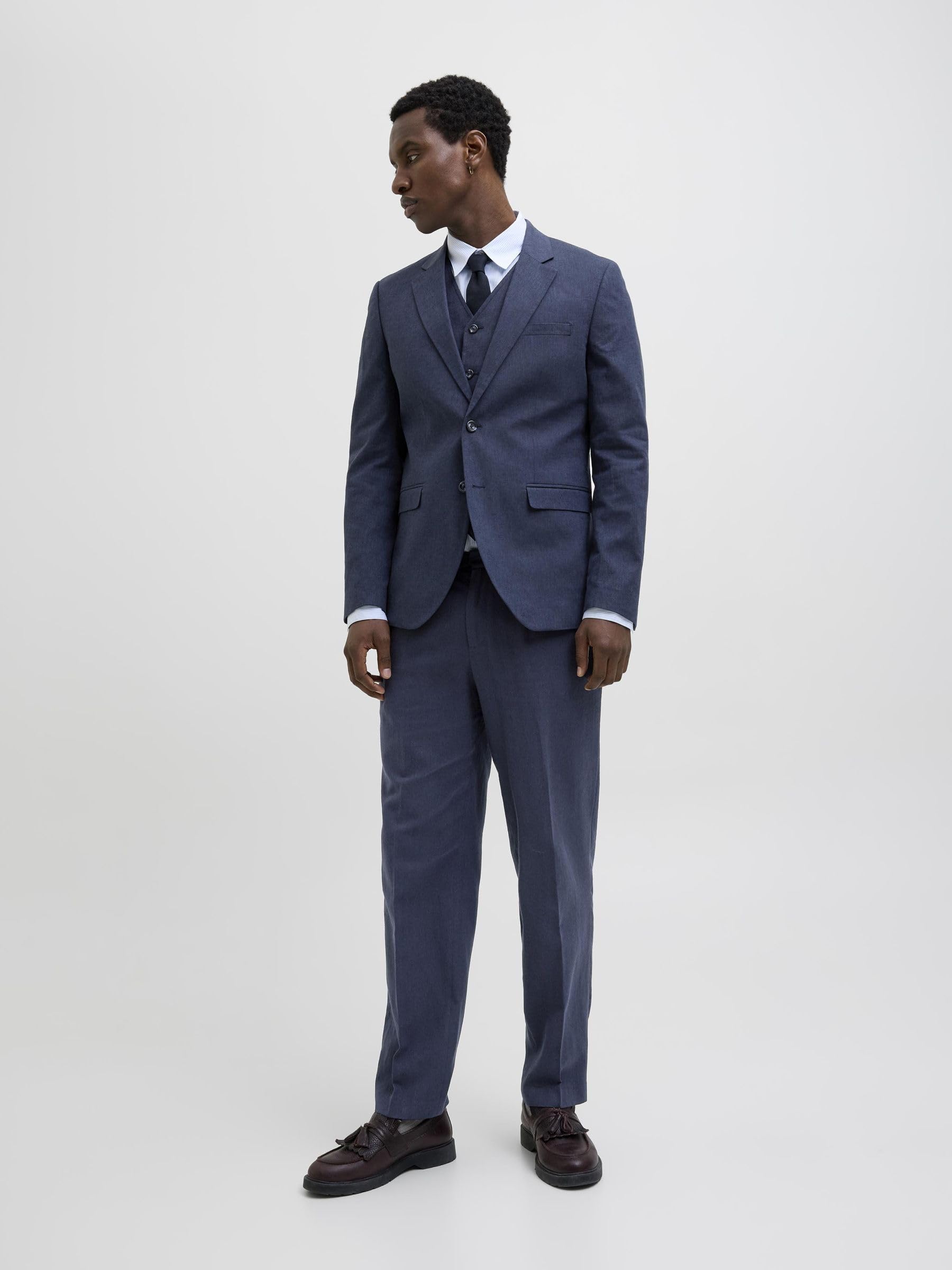 JACK & JONES Męska lniana marynarka Jprriviera Slim Fit Sn, Ciemny granatowy/Krój: Slim Fit, 54