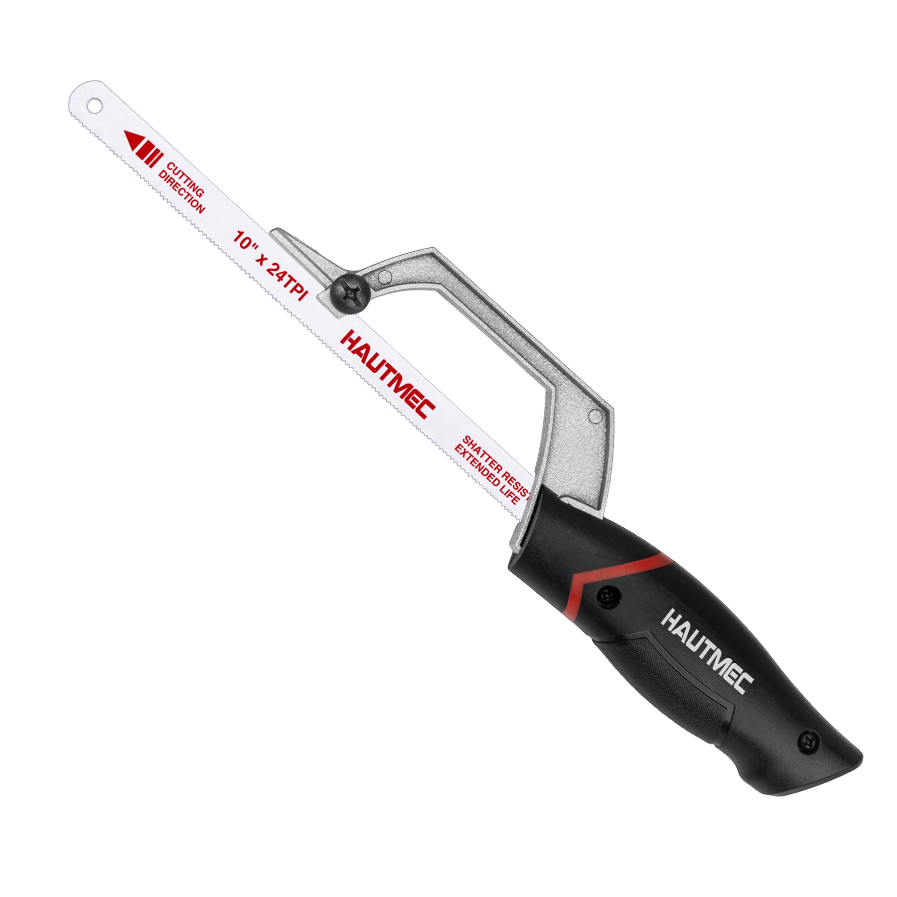 HAUTMEC Kompakte Mini-Bügelsäge 250 mm mit Bi-Metall HSS Sägeblatt, Aluminium-Metallsäge mit Schnittführung, Handsäge für Metall, PVC, Kunststoff & Holz, Ideal für enge Stellen – HT0427