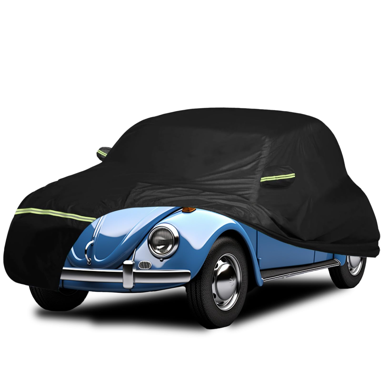 Autoabdeckung Vollgarage Ersatz für VW Beetle 1960-1980,Anti-Scratch Staub Wetterfeste UV Schutz Autoschutzhülle,Auto Abdeckplane mit Reißverschlus,Reflektierende Autoabdeckung(Schwarz)
