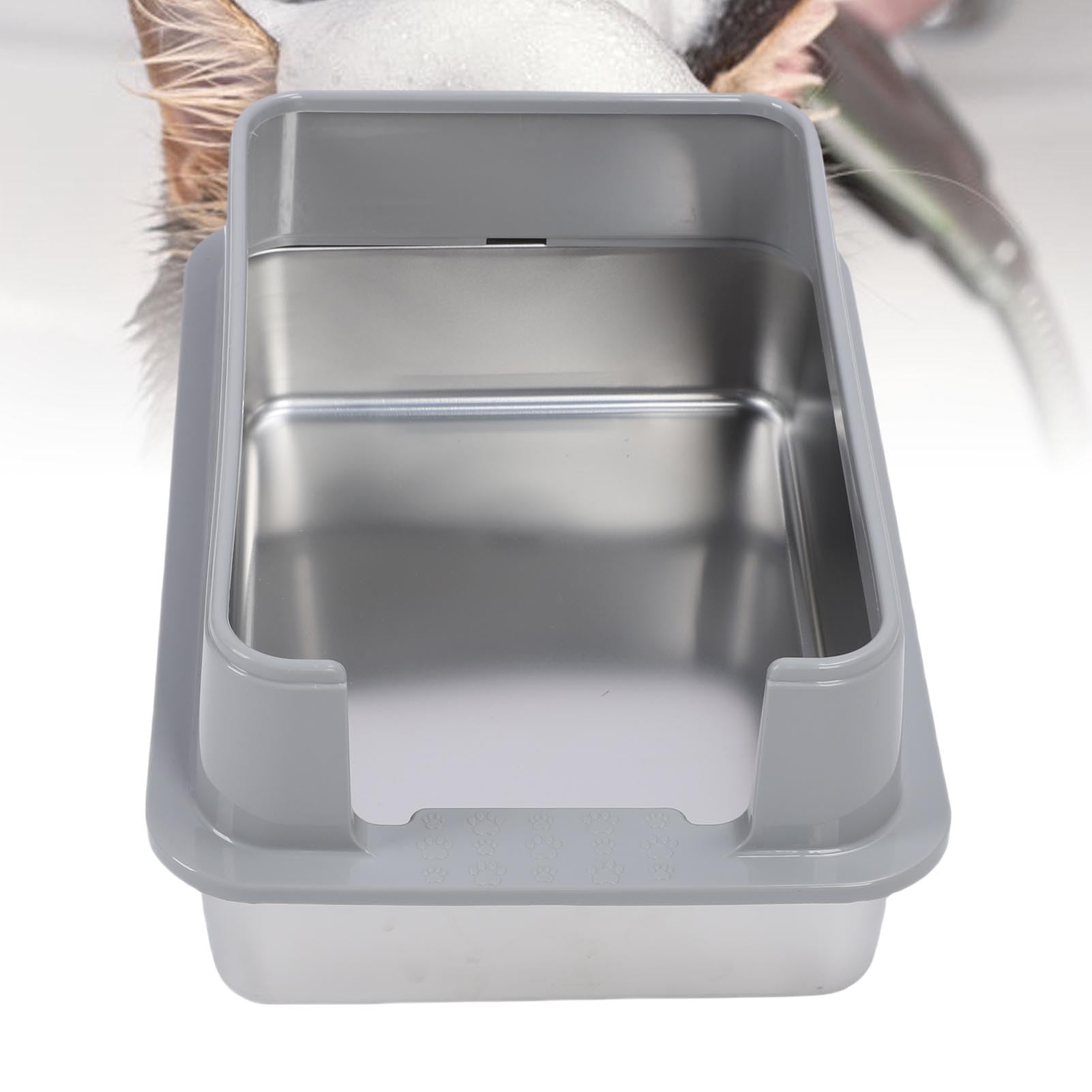 Rosvola Edelstahl-Katzentoilette, 35 X 50 cm, Katzentoilette mit Schaufeln, Antihaftbeschichteter, Offene Oberseite, Hohe Seitenschale, Haustiertoilette, Ideal für das Zuhause Großer Katzen