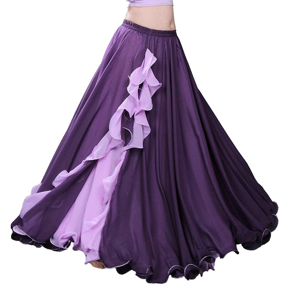 ROYAL SMEELA Bauchtanz Rock Flamenco Rock Bauchtanz Kostüm Damen Bauchtanz röcke Chiffon Schlitz Maxirock Doppelt Schicht Rüschen Big Swing Rock Zigeuner bauchtänzerin röcke Sexy Bauchtanz Kostum