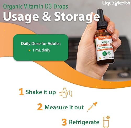 Miniatura 4 de LIQUIDHEALTH Vitamina D3 4000 UI, gotas líquidas orgánicas de vitamina D USDA para adultos y niños, vitamina D vegana para apoyo del sistema