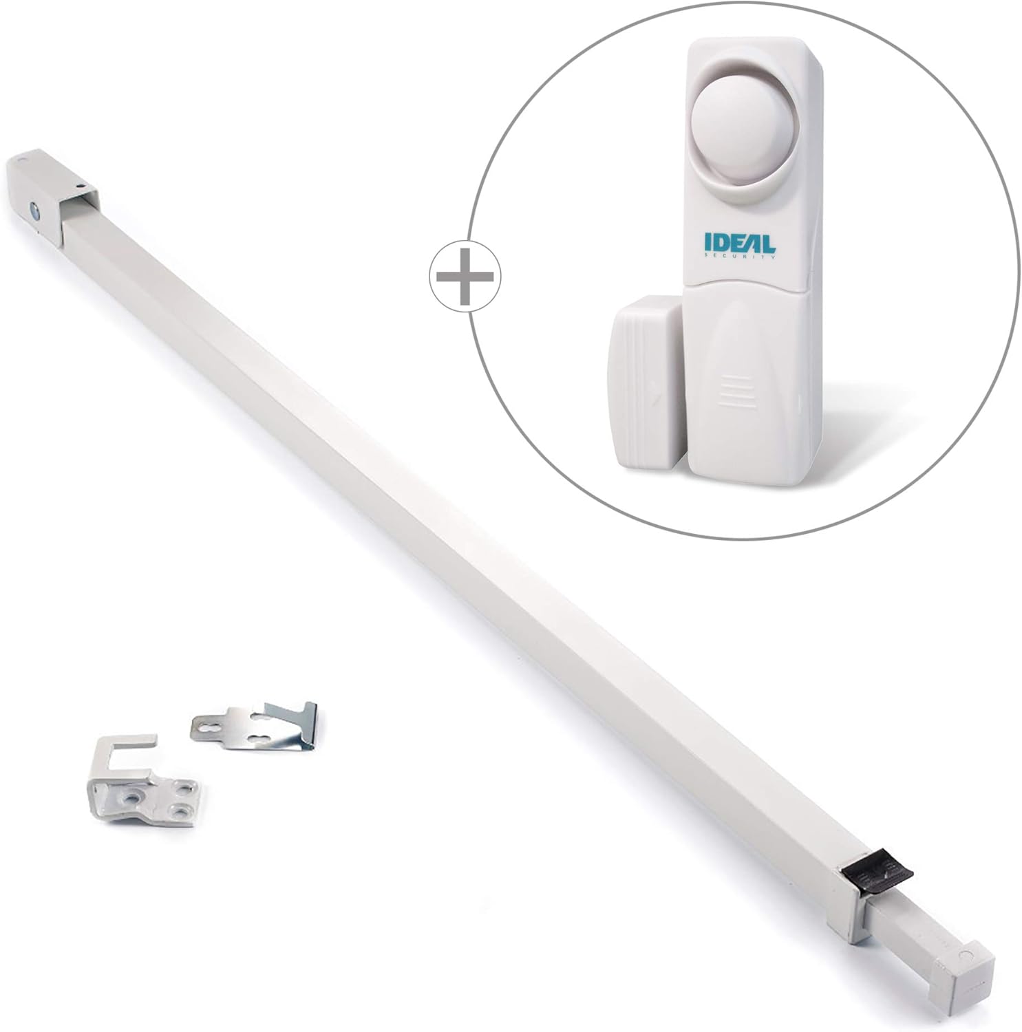 Ideal Security Sliding Patio Door Security Bar and Contact Alarm Bundle, White