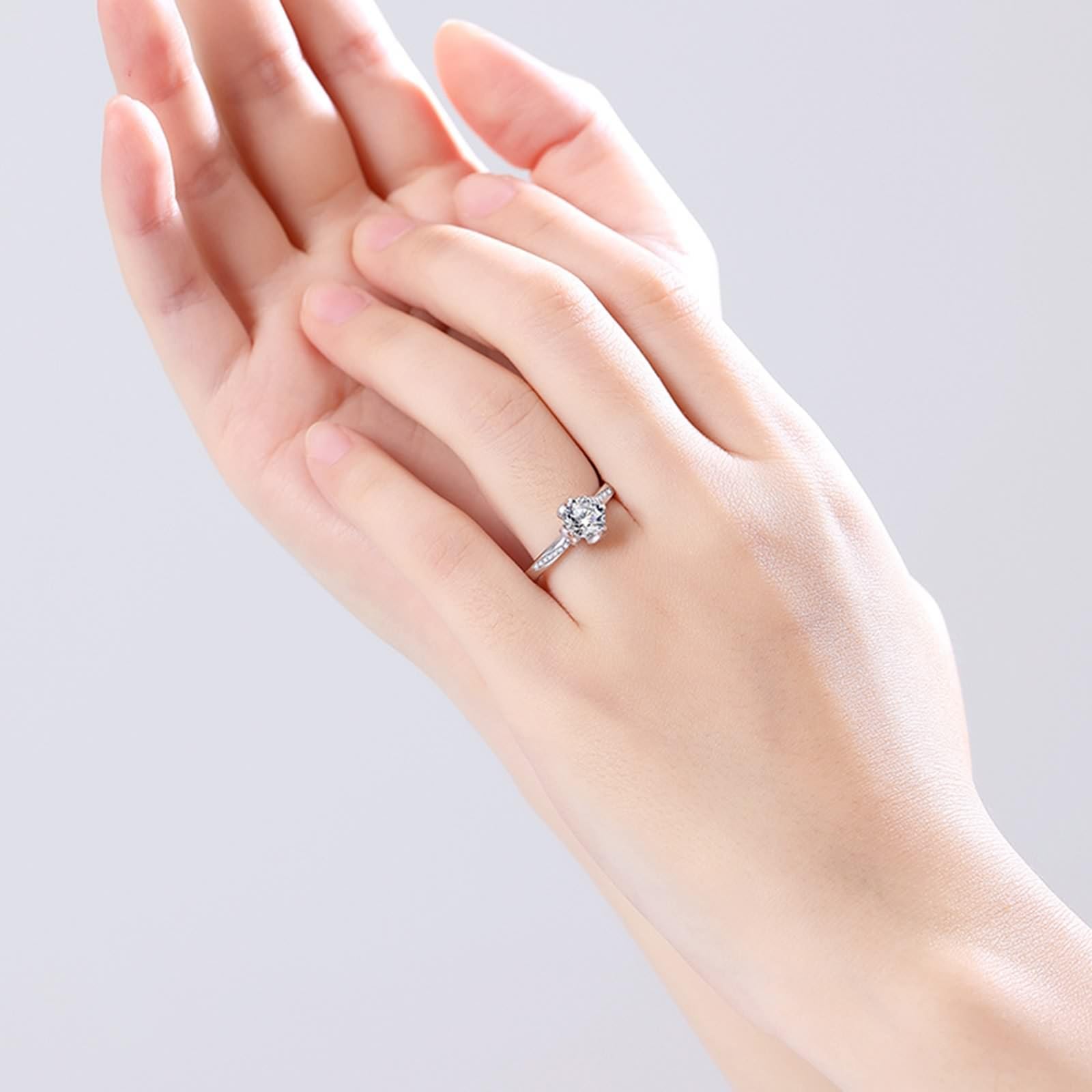 KnSam Prawdziwe pierścionki przyjaźni białe złoto Au 375/585/750, małe klasyczne obrączki ślubne z moissanit, 9K/14K/18K białe złoto, pierścionek ślubny, rozm. 47-65