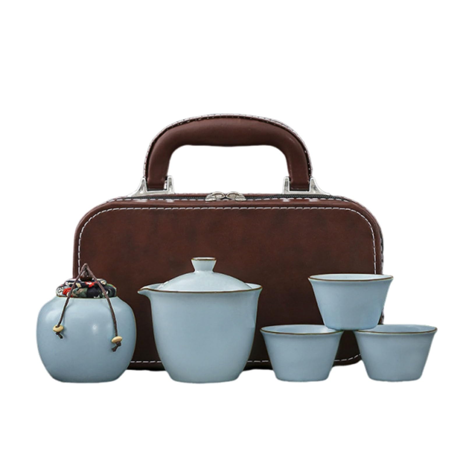 Przenośny podróżny zestaw czajniczek, ceramiczny zestaw do herbaty Gaiwan na ceremonię parzenia herbaty Kung Fu, idealny do biura, na piknik, do kampera i na kemping, zawiera niezbędne akcesoria