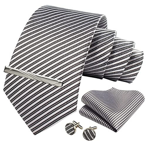 Image of Striped Plaid Polka Dot Mens Tie Formal Necktie Pocket Squares Ties Clips Cufflinks Classic for Men Set