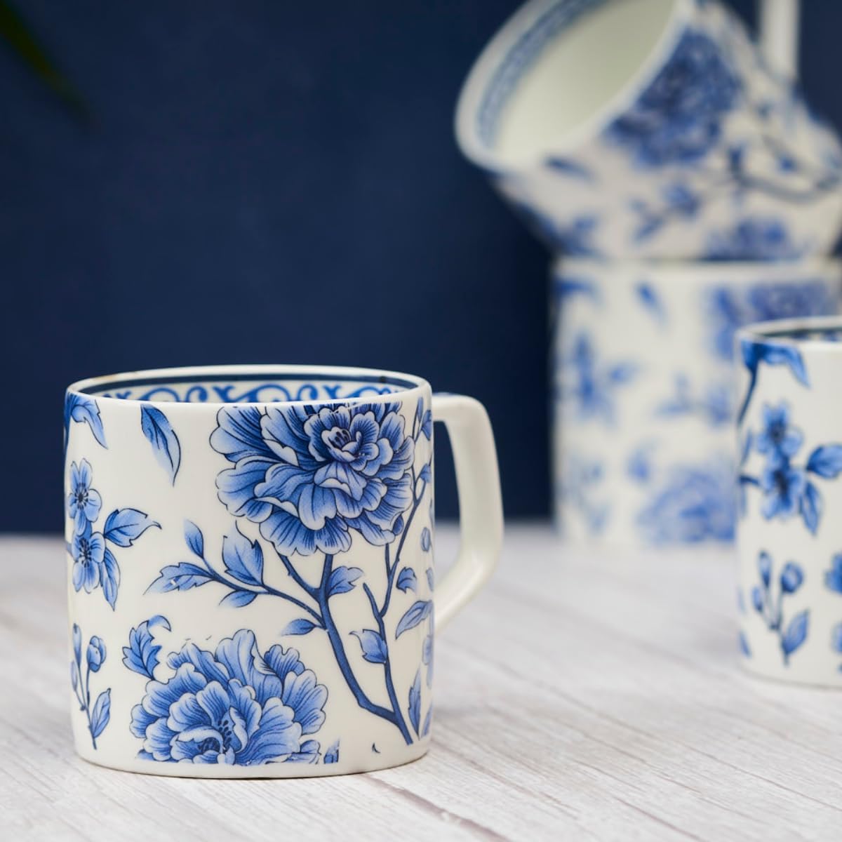 GOLDEN QUEEN'S Bone China Handcrafted Sapphire Bloom Tea & Coffee Cups - Set Of 6 | Perfect For Daily Use, Elevate Your Tea And Coffee Experience | Microwave Safe | 200 Ml