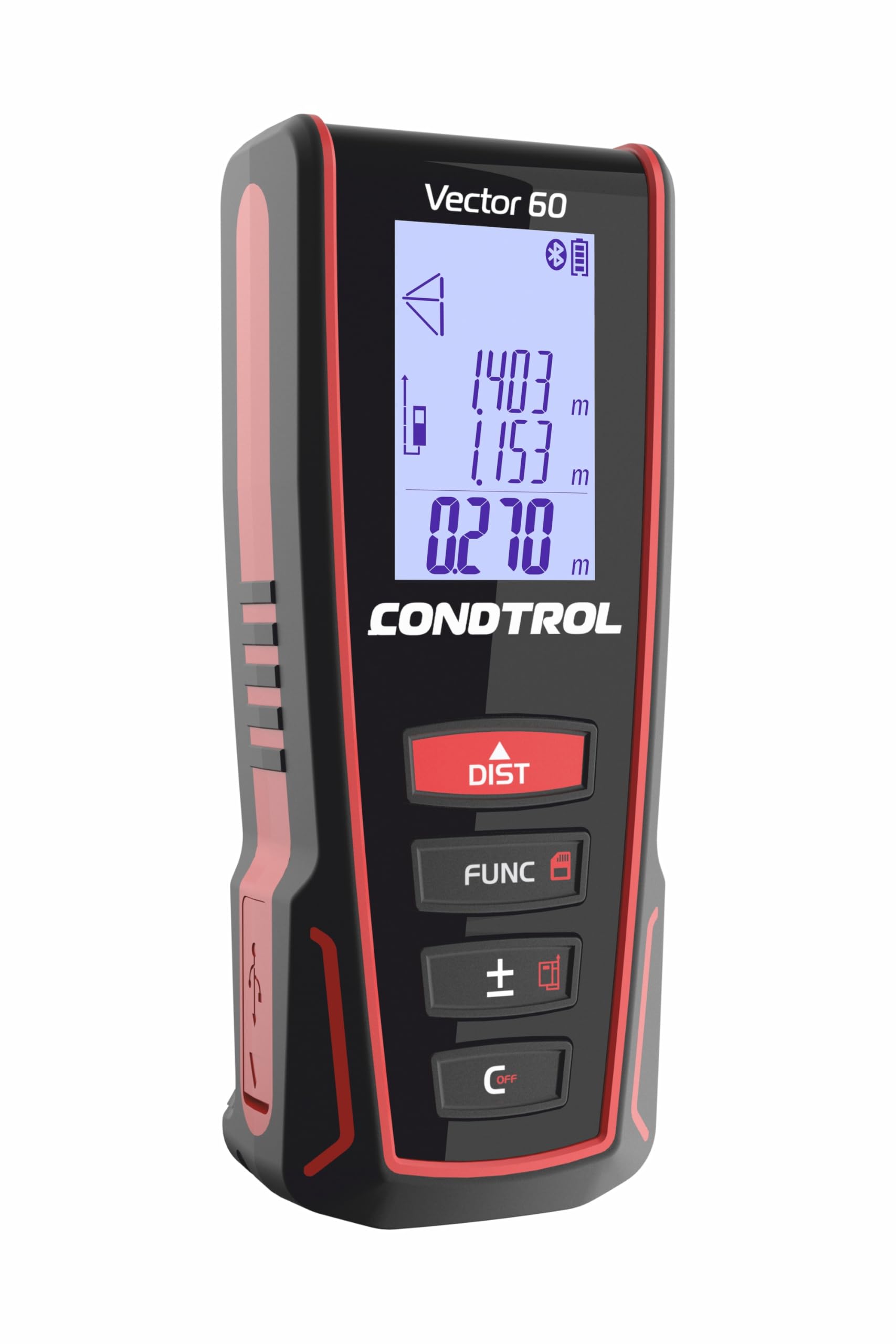 CONDTROL - Telémetro VECTOR 60 - Alcance de 0,05 a 60 metros - Medición precisa continua - Láser rojo - Bluetooth - Garantía de 2+1 años - Se entrega con accesorios
